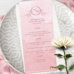 Chic Dusty Rose Watercolor, Monogram Wedding Menu