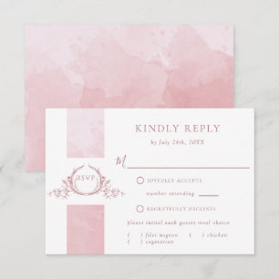 Chic Dusty Rose Watercolor Wedding Monogram RSVP Card