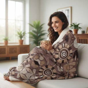 Chic Earthy Abstract Brown & Beige Modern Tribal Sherpa Blanket