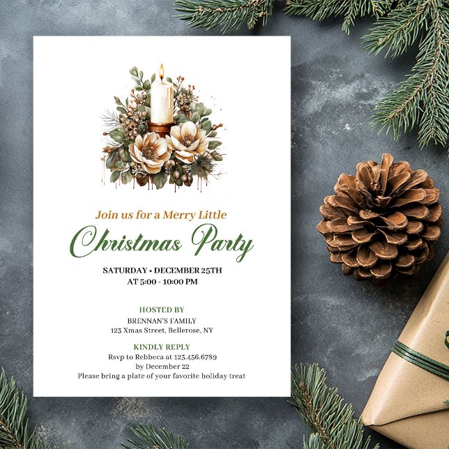 Chic Earthy Colors Christmas Candles Party Invite (Chic Earthy Colors Christmas Tree Party Invitation)