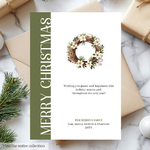 Chic earthy colors Christmas wreath greeting card