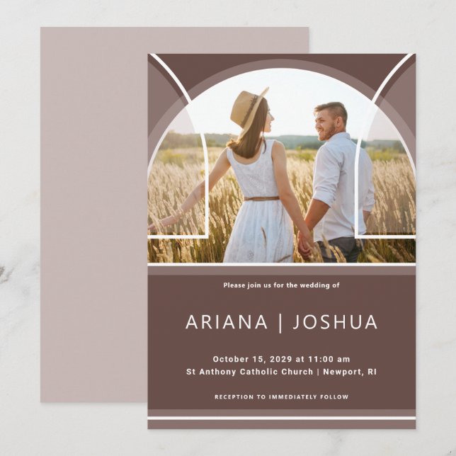 Chic Earthy Plum Arch Photo Wedding Invitation (Front/Back)