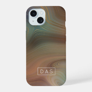 Chic Earthy Strata Natural Copper Agate Monogram iPhone 15 Case