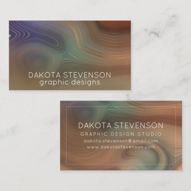 Chic Earthy Strata | Natural Copper Stone Agate Business Card (Front/Back)