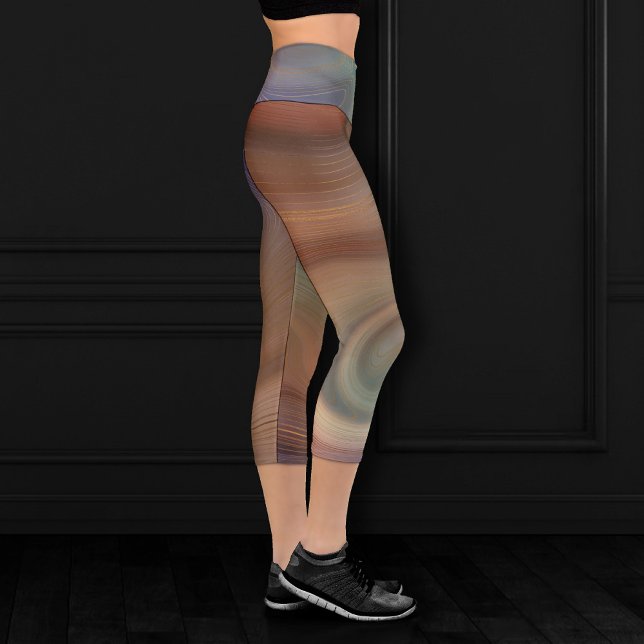 Chic Earthy Strata | Natural Copper Stone Agate Capri Leggings (Creator Uploaded)