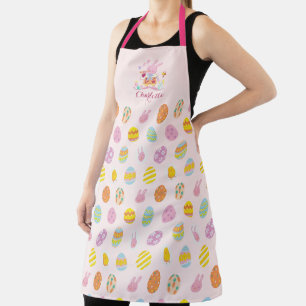 Chic Easter Pink Bunny Garden Egg Pattern Apron