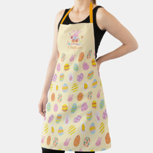 Chic Easter Pink Bunny Garden Egg Pattern Yellow Apron