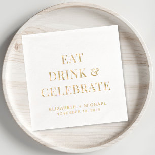 Chic Eat Drink Celebrate Wedding Foil Napkins