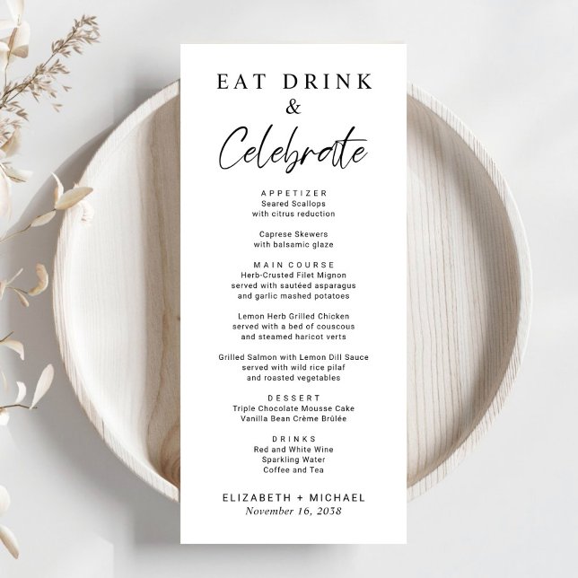 Chic Eat Drink Celebrate Wedding Menu (Creator Uploaded)
