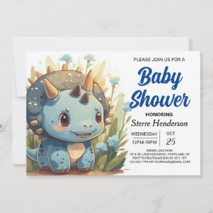 Chic Editable Cute Dinosaur Boy Baby Shower  Invitation