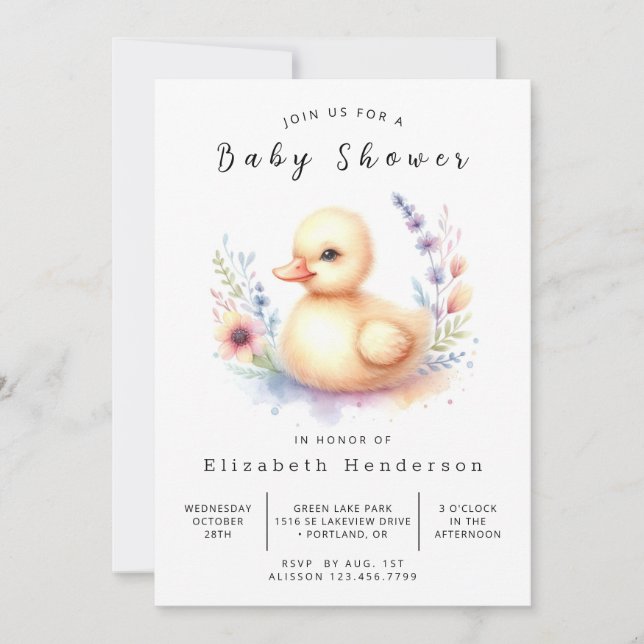 Chic Editable Duck Baby Shower  Invitation (Front)