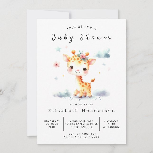 Chic Editable Giraffe Baby Shower Invitation (Front)