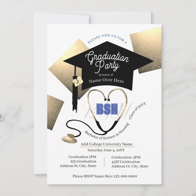 Chic Editable Nurse Graduation Party Invitation (Front)