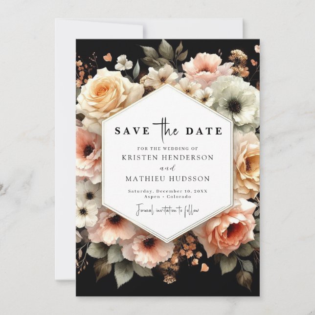 Chic Editable Peach Wedding Save The Date (Front)