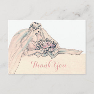 Chic Edwardian Flapper Bride Vintage Thank You Card