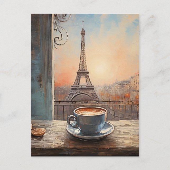 Chic Eiffel Tower Cafe Coffee Chalkboard Paris Postcard (Front)