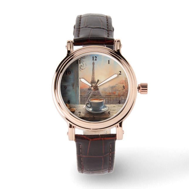 Chic Eiffel Tower Cafe Coffee Chalkboard Paris Watch (Front)