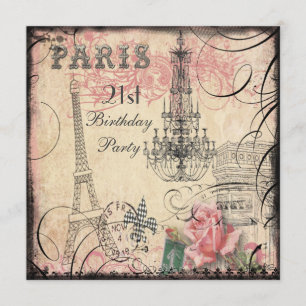 Chic Eiffel Tower & Chandelier 21st Birthday Invitation