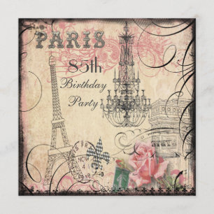 Chic Eiffel Tower & Chandelier 85th Birthday Invitation