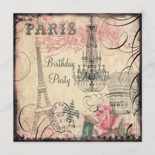 Chic Eiffel Tower & Chandelier Any Age Birthday Invitation