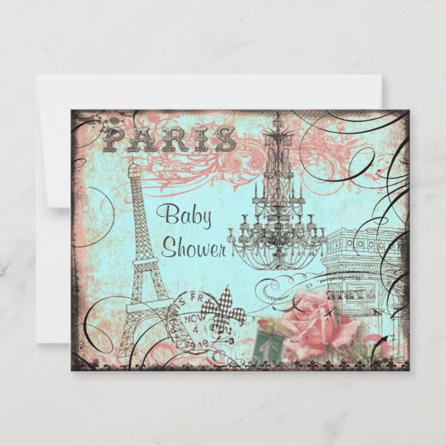 Chic Eiffel Tower & Chandelier Baby Shower Invitation (Front)
