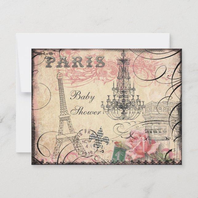Chic Eiffel Tower & Chandelier Baby Shower Invitation (Front)
