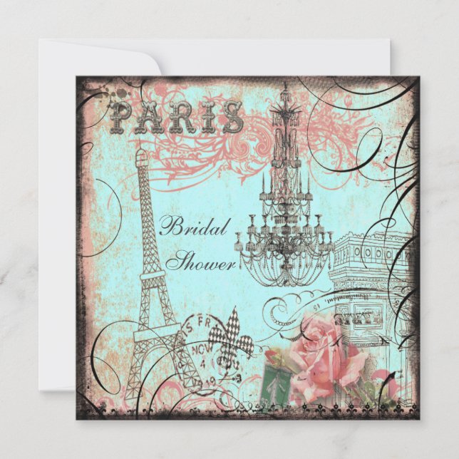 Chic Eiffel Tower & Chandelier Bridal Shower Invitation (Front)
