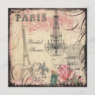 Chic Eiffel Tower & Chandelier Bridal Shower Invitation