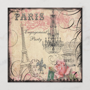 Chic Eiffel Tower & Chandelier Engagement Party Invitation