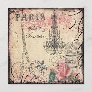 Chic Eiffel Tower & Chandelier Wedding Invitation