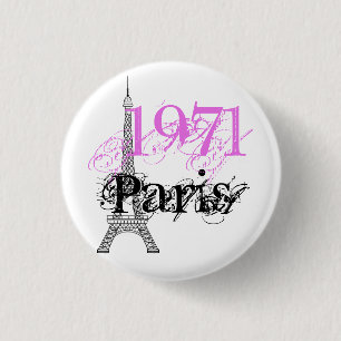 Chic Eiffel Tower Pink Black 50th Birthday Year 3 Cm Round Badge
