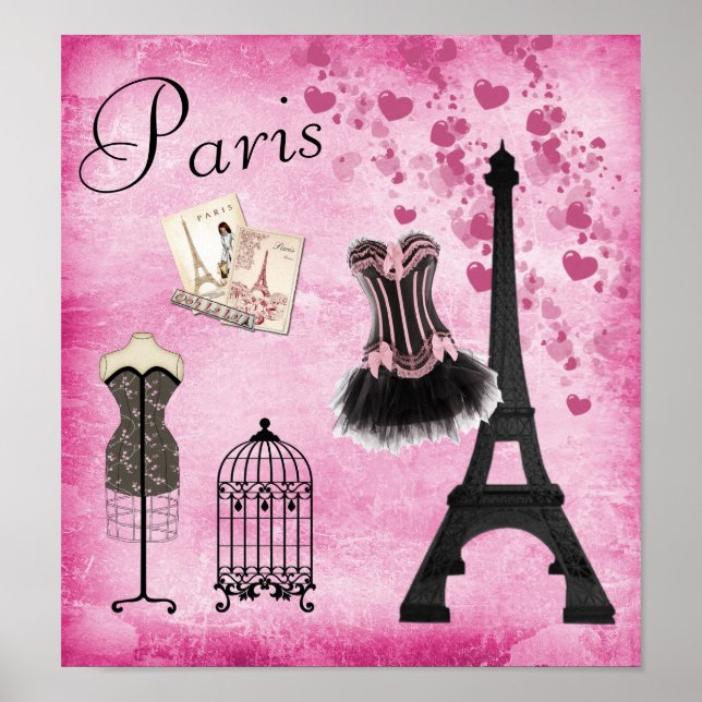 Chic Eiffel Tower Pink Paris Fashion Poster (Front)