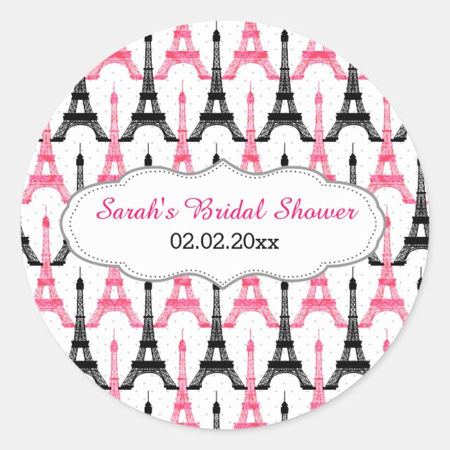 Chic Eiffel tower Pink Personalised stickers (Front)