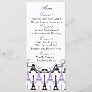Chic Eiffel tower Purple Personalised Menu cards