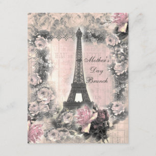 Chic Eiffel Tower & Roses Mother's Day Brunch Invitation