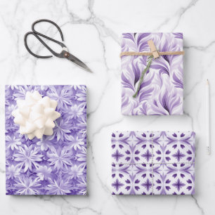 Chic Elegance Holiday: Pastel Purple & White Wrapping Paper Sheet