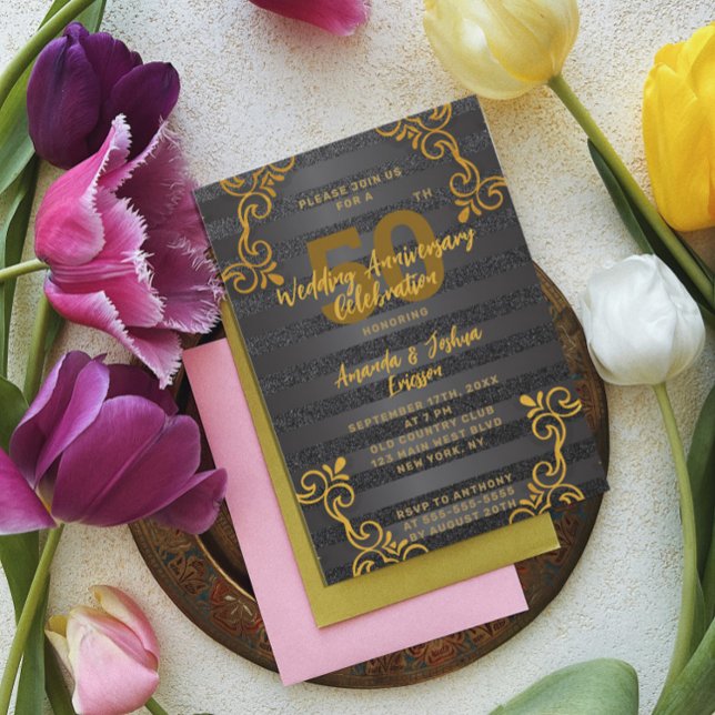 Chic Elegant 50th Wedding Anniversary Celebration Invitation (Creator Uploaded)
