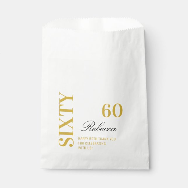 Chic Elegant 60 Birthday Gold & Black Thank You   Favour Bags (Front)