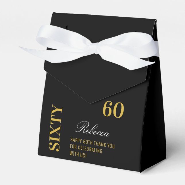 Chic Elegant 60th Birthday Black Gold Thank You  F Favour Box (Front Side)