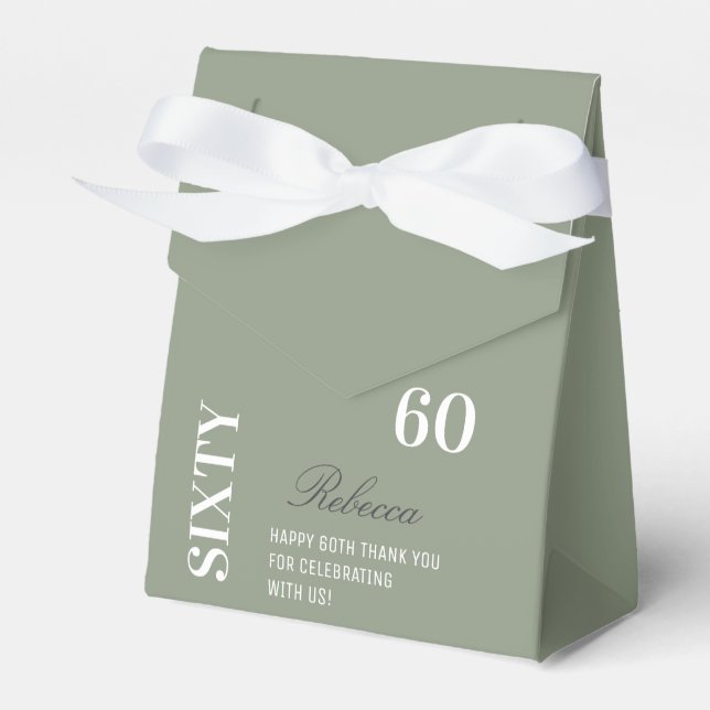 Chic Elegant 60th Birthday Sage Green Thank You Favour Box (Front Side)