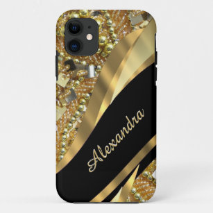Chic elegant black and gold bling personalised Case-Mate iPhone case