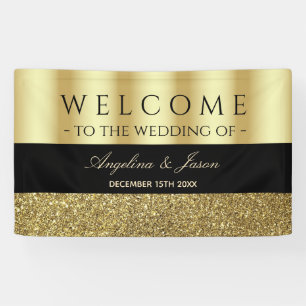 Chic Elegant Black and Gold Wedding Welcome Banner