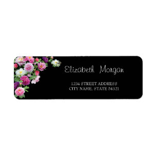 Chic Elegant,Black ,Flowers  Address Label
