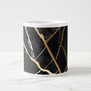 Chic Elegant black golden yellow Faux Marble Large Coffee Mug