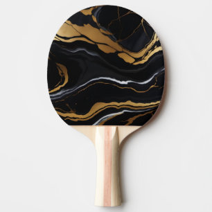 Chic Elegant black golden yellow Faux Marble  Ping Pong Paddle