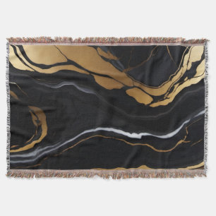 Chic Elegant black golden yellow Faux Marble Throw Blanket