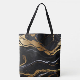 Chic Elegant black golden yellow Faux Marble  Tote Bag