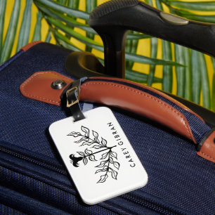 Chic Elegant Black Lily Line Drawing CUSTOM   Luggage Tag