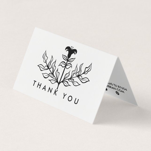 Chic Elegant Black Lily ORDER THANK YOU Folded Business Card (Front)