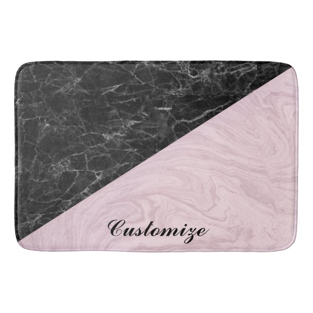 Chic Elegant Black Pink Marble Personalise Bath Mat (Front)
